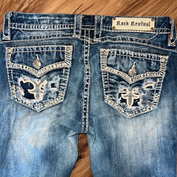 Mid Rise Rock Revival Jeans Gloria Boot Cut Size 30 Style E8446BL Sequin Studded - Picture 4 of 15